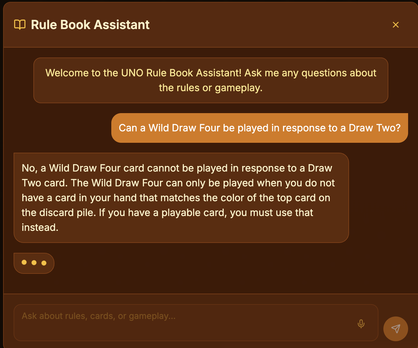 UNO Rule Book Assistant - Ask the Guru Feature